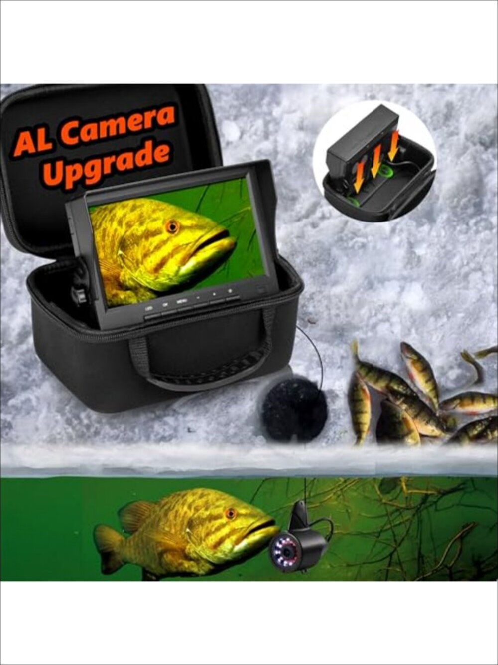 Underwater Fishing Camera 7'' LCD 1200TVL Ice Fish Finder 65ft